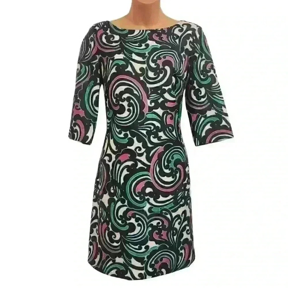 Banana Republic Multicolored 3/4 Sleeve Patterned Shift Dress - Picture 1 of 11